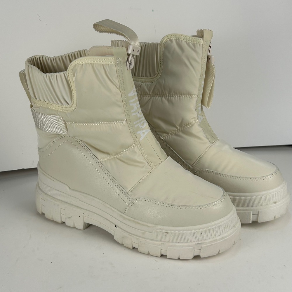 Viapipa Cream Puffer Snow Boots Faux Fur Lined Chunky Platform Lug Sole Mens 8
